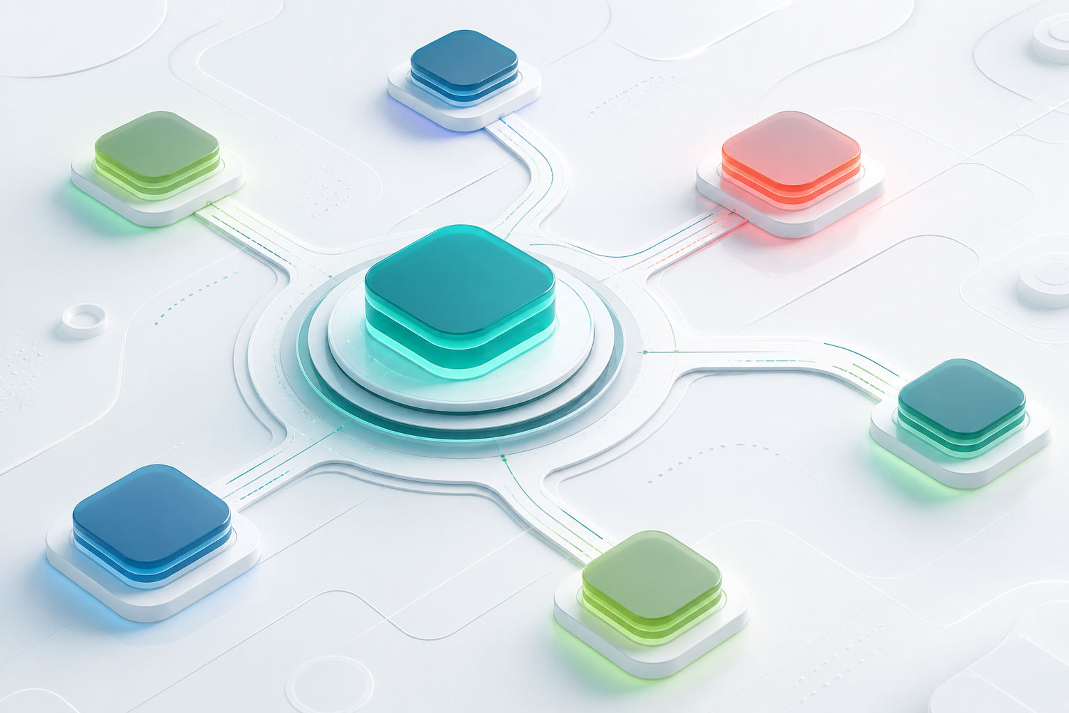 Abstract connected hub with independent project nodes - OdareHub